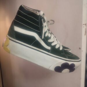 Vans Green High-Top Sneakers with White Stripe and Floral Sole